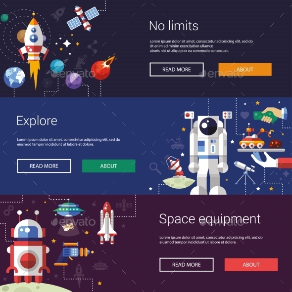 Set of Flat Design Flyers and Headers with Space