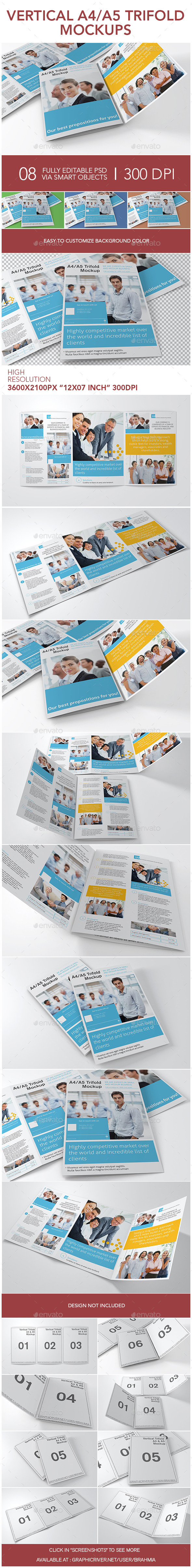 Vertical A4 or A5 Trifold Mockups Vertical A4 or A5 Trifold Mockups