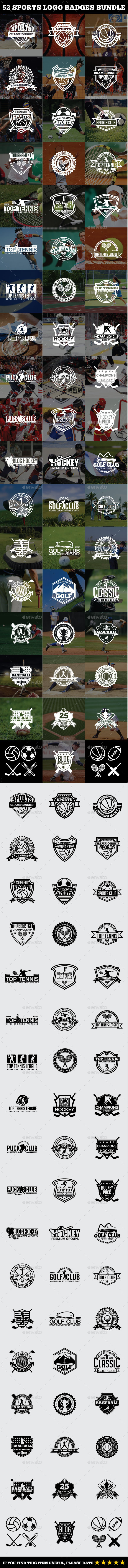 52 Sports Logo Badges Bundle - Badges & Stickers Web Elements