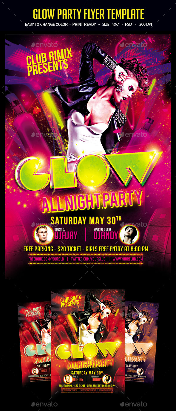 Glow Party Flyer Template - Clubs & Parties Events