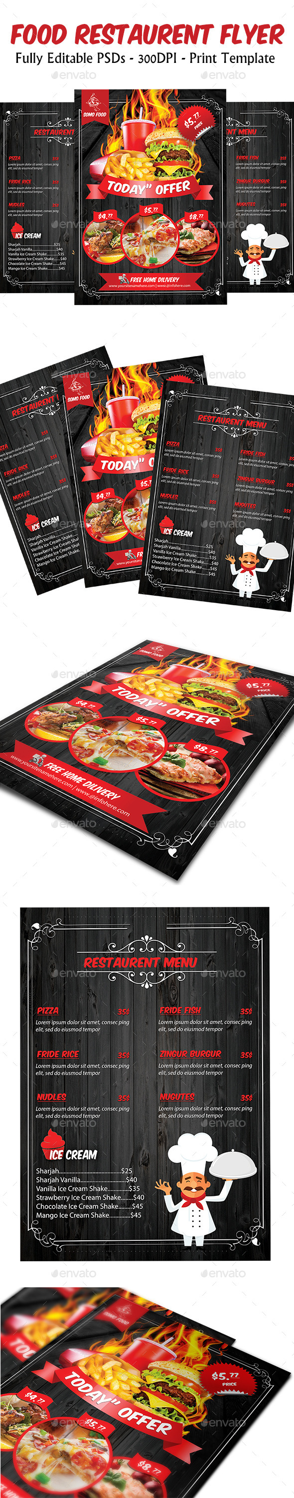 Food Restaurant Flyer & menu template - Flyers Print Templates