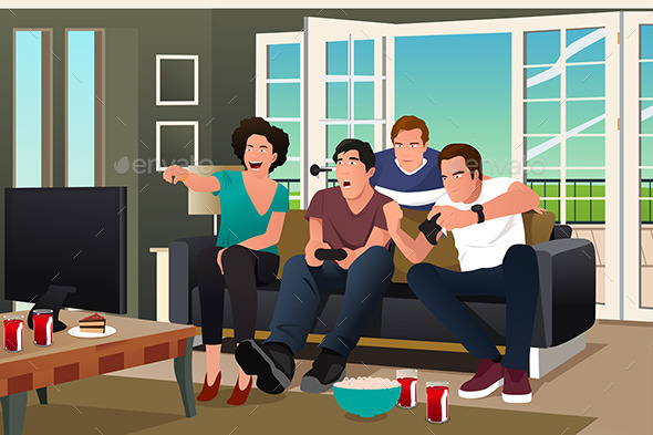 Teenagers Playing Video Game - People Characters