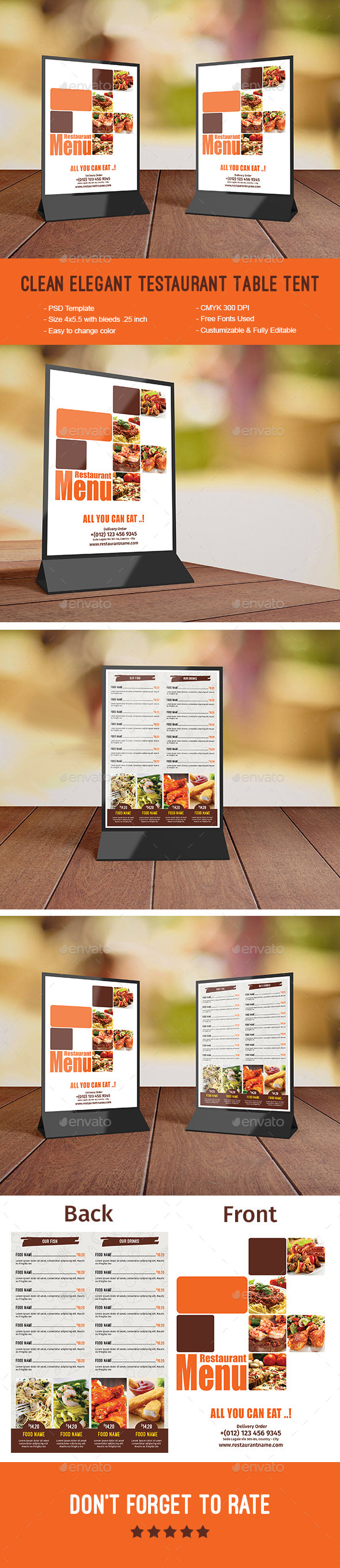 Clean Elegant Restaurant Table Tent - Food Menus Print Templates