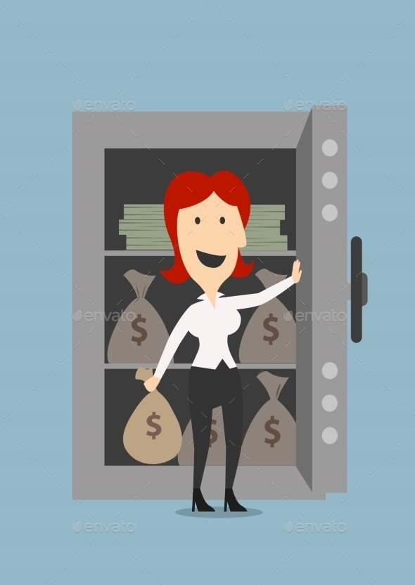 Businesswoman Opens a Safe with Money - Concepts Business
