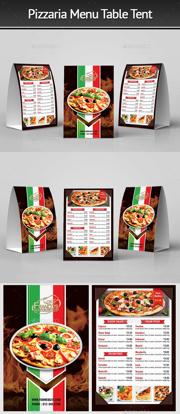 Pizzeria Menu Table Tent 2 - Food Menus Print Templates