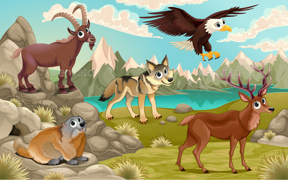 Animals in a Mountain Landscape - Animals Characters