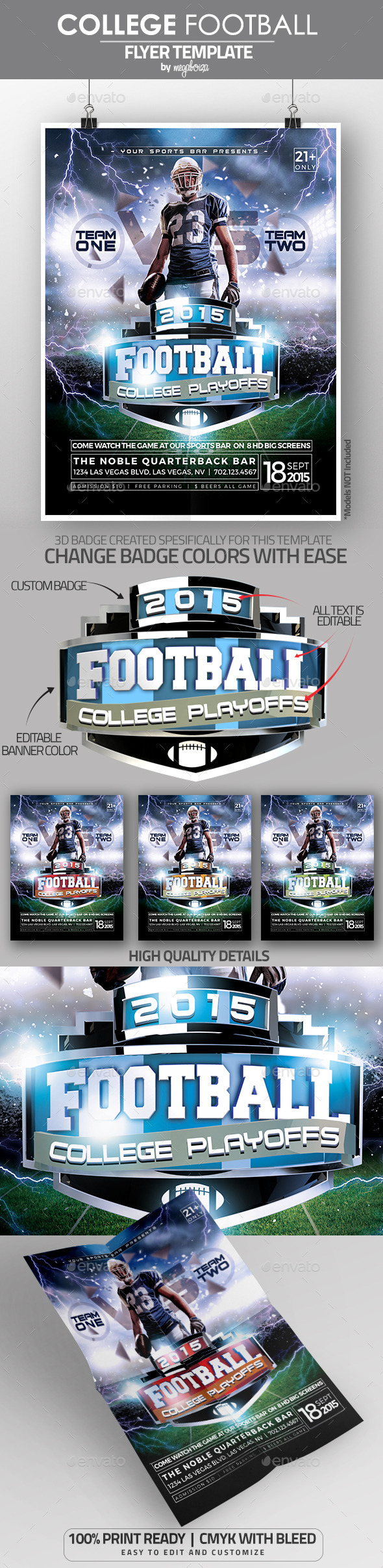 College Football Playoffs Flyer / Poster Template - Sports Events