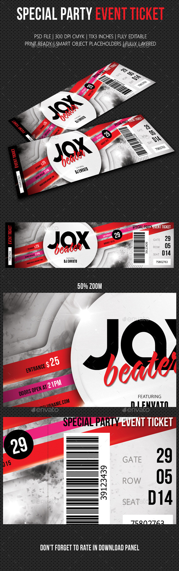 Special Party Event Ticket V04 - Cards & Invites Print Templates