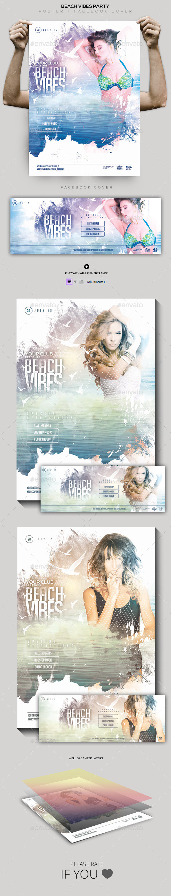 Beach Vibes Flyer / Poster / Facebook Cover - Clubs & Parties Events