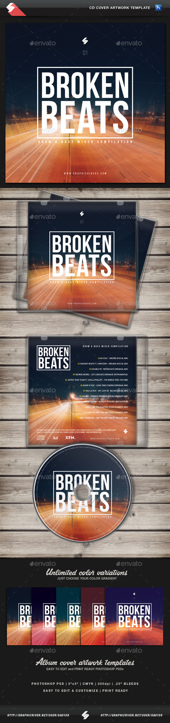 Broken Beats - CD Cover Artwork Template - CD & DVD Artwork Print Templates