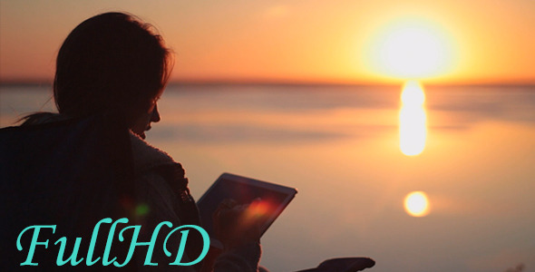 The Girl At Sunrise On The Tablet The Girl At Sunrise On The Tablet