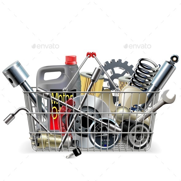 Vector Basket with Car Spares Vector Basket with Car Spares