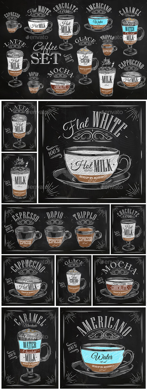 Set Coffee Chalk - Food Objects