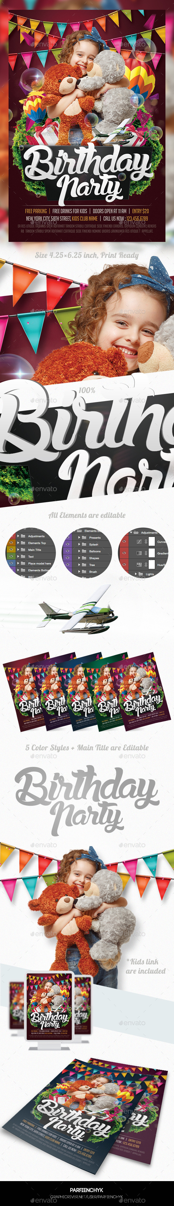 Kids Birthday Party Flyer Template - Clubs & Parties Events