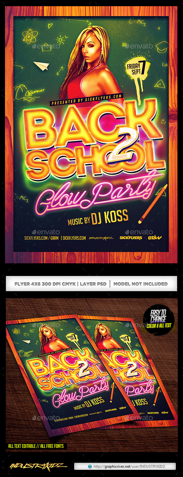 Back To School Glow Party Flyer - Clubs & Parties Events