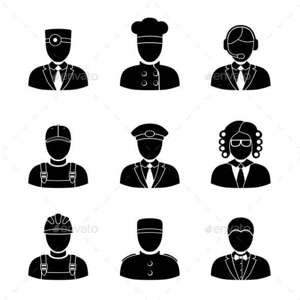 Monochrome People Faces Of Different Professions - - People Characters