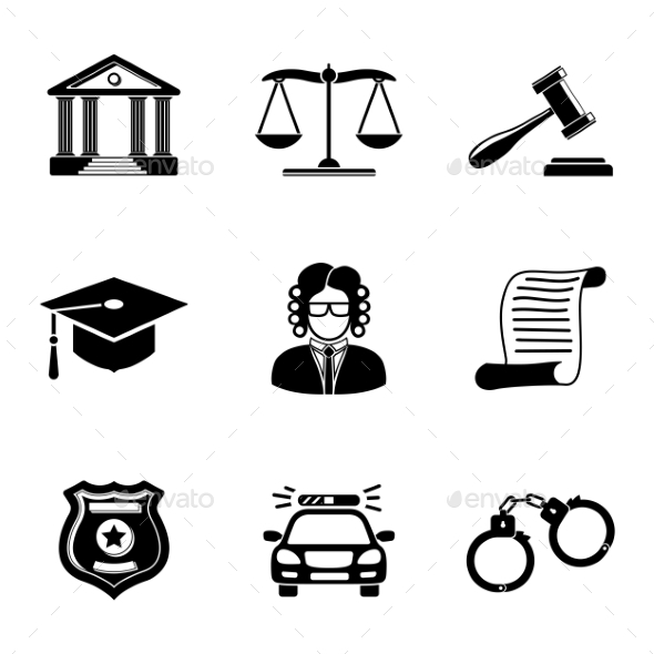 Law Justice Monochrome Icons Set Law Justice Monochrome Icons Set