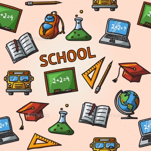 Seamless School Hand-Drawn Pattern - Patterns Decorative