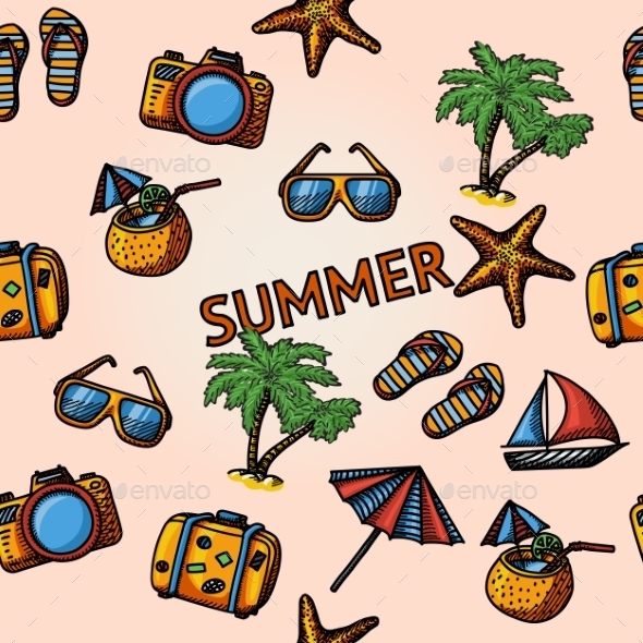 Seamless Summer Hand-Drawn Pattern - Patterns Decorative