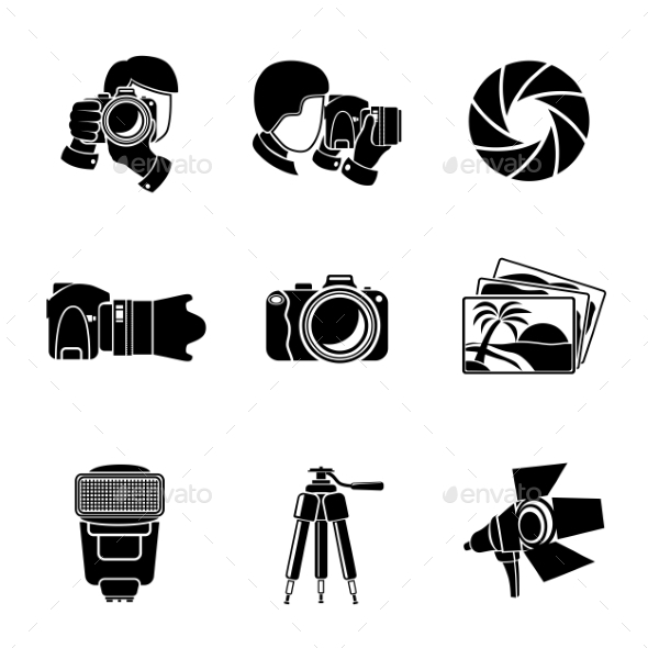 Photographer Monochrome Icons Set With - Shutter - Technology Icons