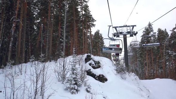 Ski Track With Chair Lift, Resort In Mountains