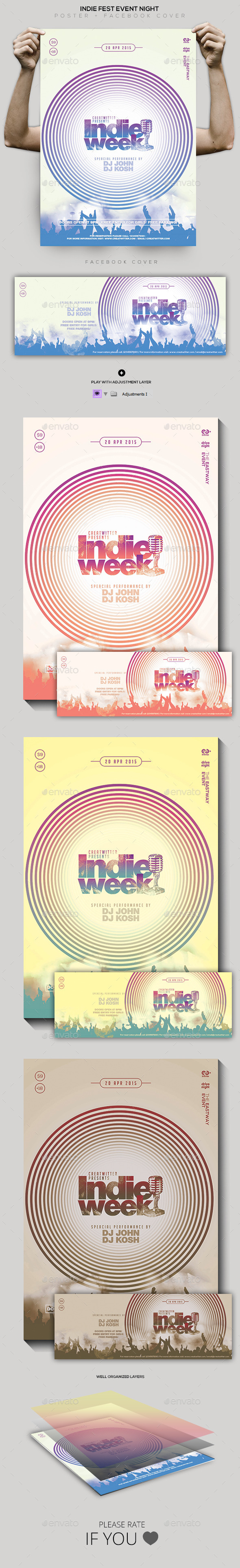 Indie Fest Event Flyer / Poster / Facebook Cover - Clubs & Parties Events