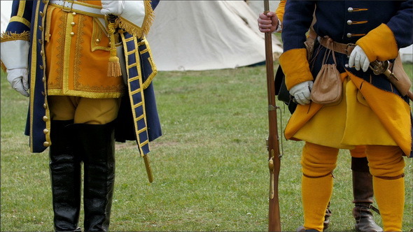 Two Guards in Yellow and Blue Coat Uniform