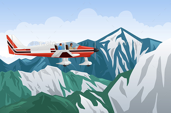 Small Airplane Flying Across the Mountains - Travel Conceptual