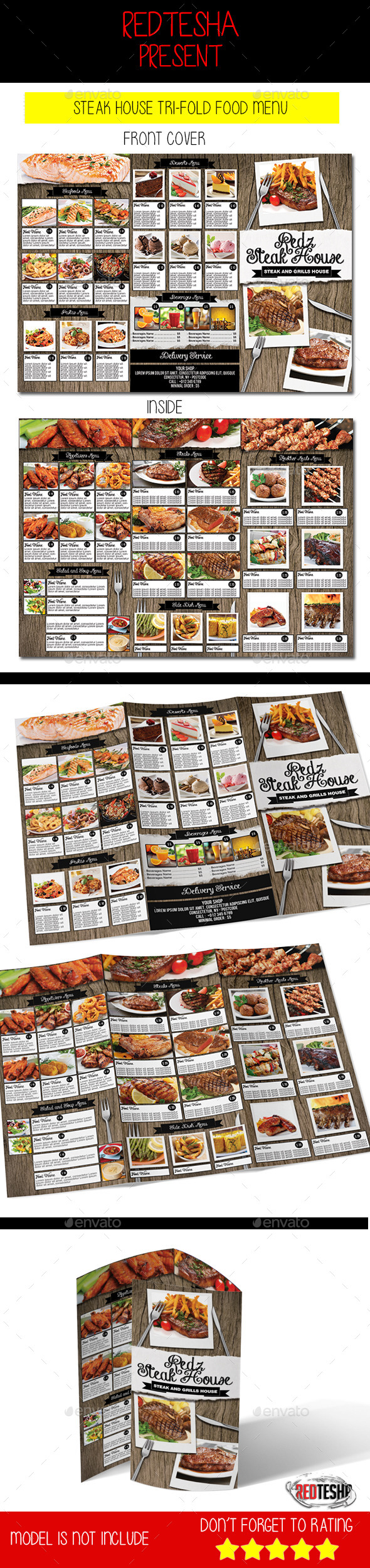 Steak House Tri-fold Menu - Food Menus Print Templates
