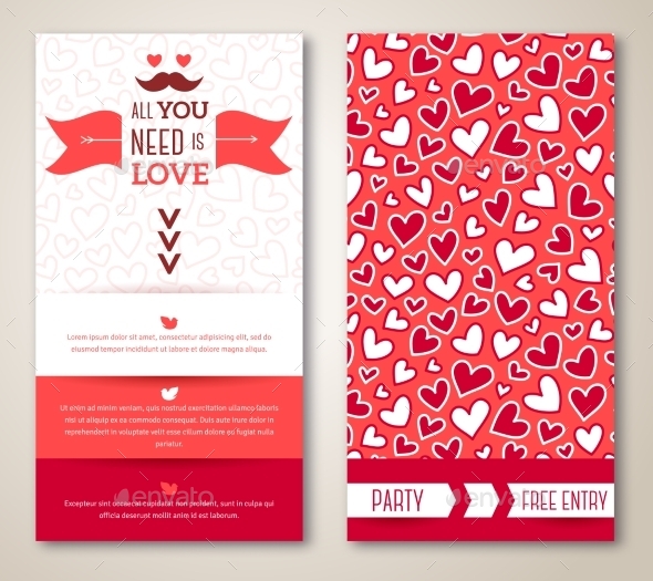 Beautiful Greeting Or Invitation Cards With Heart - Valentines Seasons/Holidays