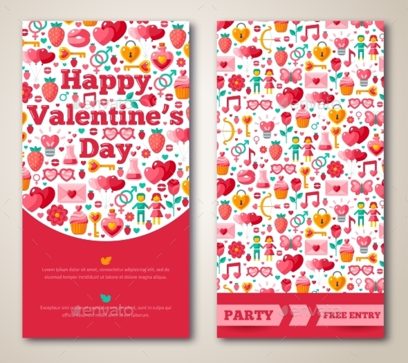 Set Of Happy Valentines Day Greeting Card Or Flyer Set Of Happy Valentines Day Greeting Card Or Flyer