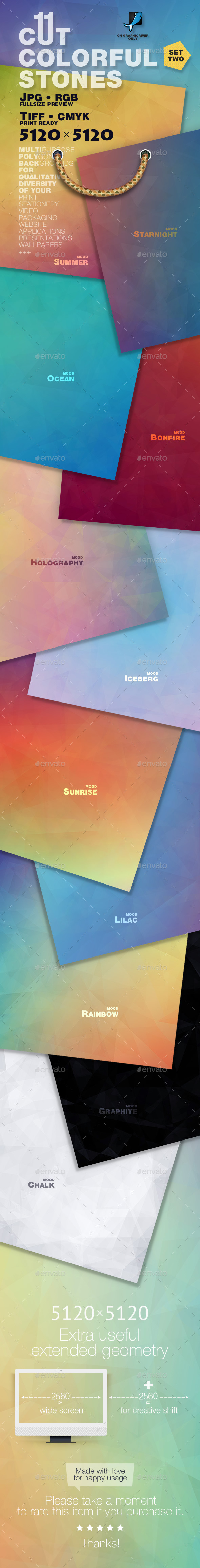 New 11 Cut Colorful Stones Backgrounds — CMYK RGB - Abstract Backgrounds
