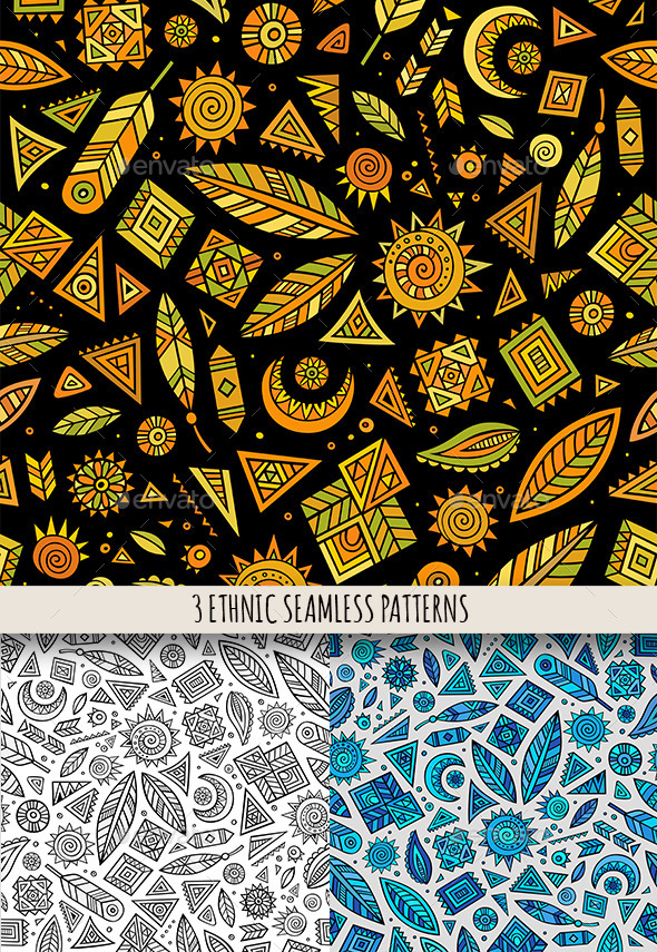 3 Tribal Ethnic Seamless Pattern - Patterns Decorative