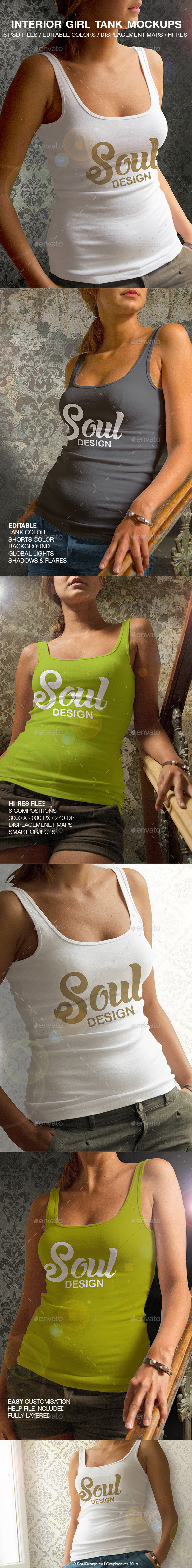 6 Interior Girl Tank Mockups - Apparel Product Mock-Ups