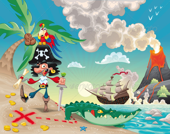 Pirate on the Island. - Characters Vectors