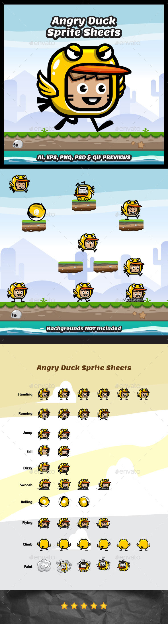 Angry Duck Mascot Game Character Sprites - Sprites Game Assets