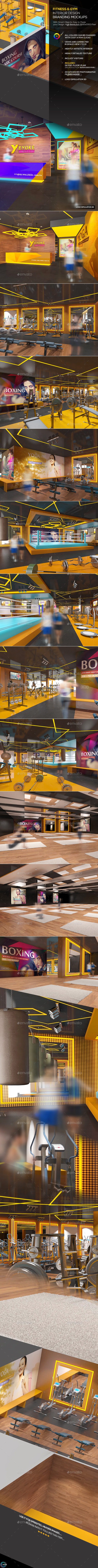 Fitness & Gym Interior Design Branding Mockups - Logo Product Mock-Ups