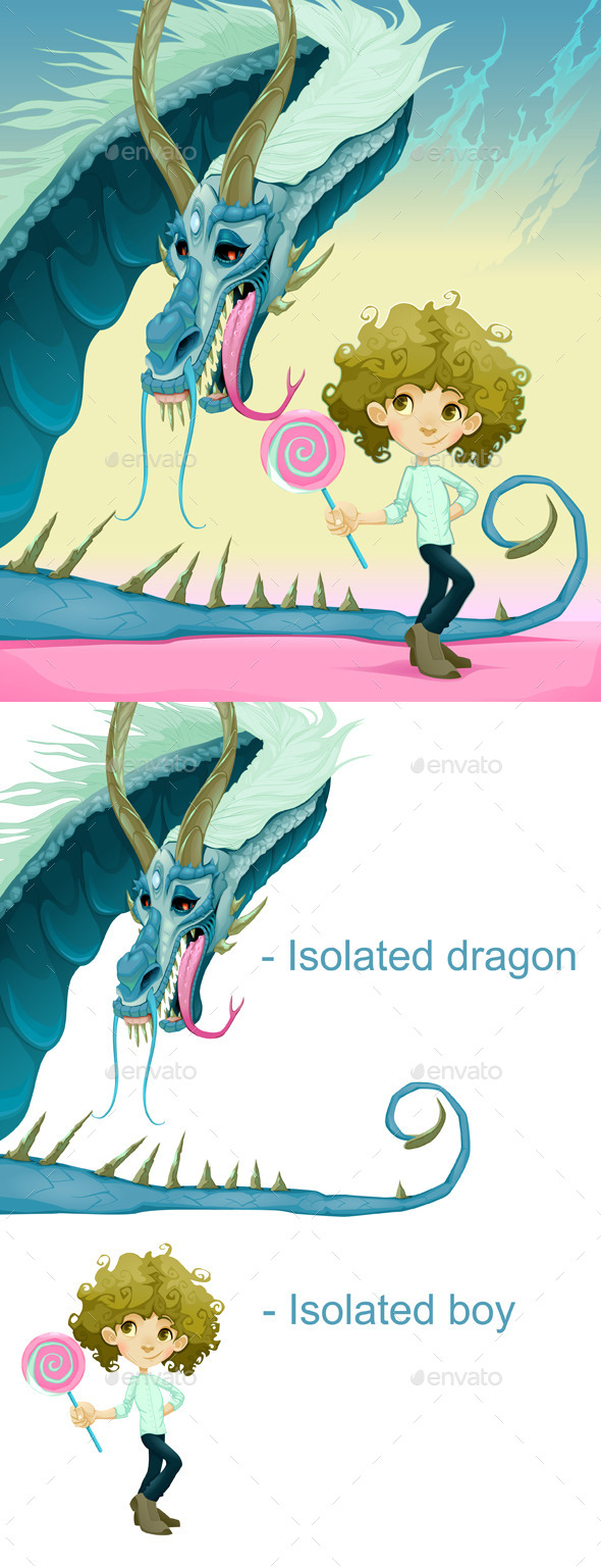 Friendship Between Boy and Dragon - Animals Characters
