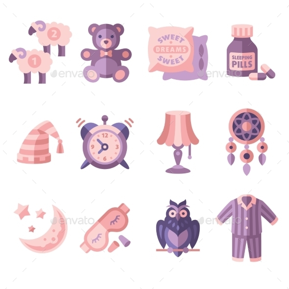 Sleep Time Icons Flat Vector Illustration Sleep Time Icons Flat Vector Illustration