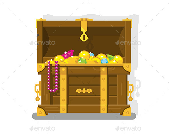 Treasure Chest With Gold Coins - Objects Vectors