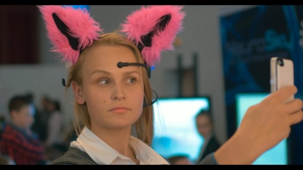 Woman With Neuro Ears Making Selfie Woman With Neuro Ears Making Selfie