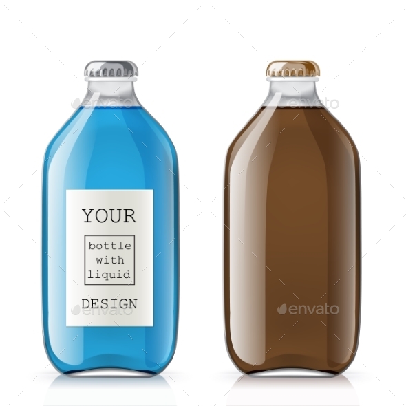 Set Of Glass Bottles With a Liquid - Objects Vectors