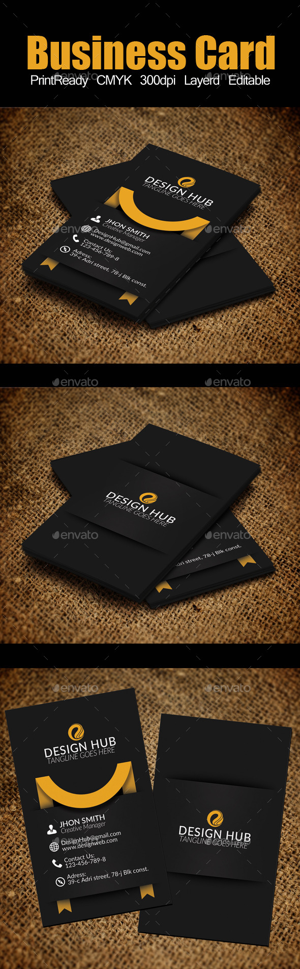 Vertical Ribbon Business Card Template - Corporate Business Cards