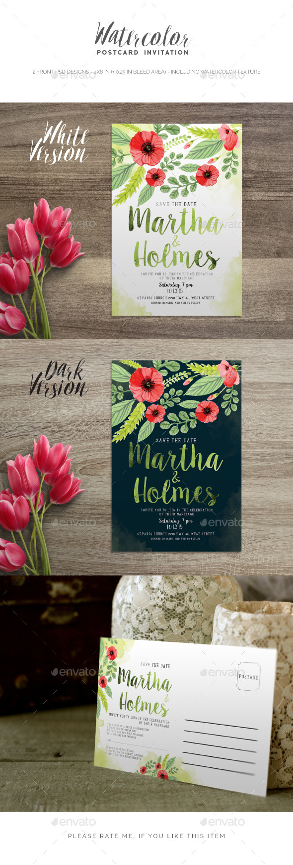 Watercolor Postcard Invitation - Invitations Cards & Invites