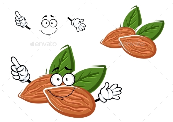 Cartoon Almonds Nuts With Leaves Cartoon Almonds Nuts With Leaves