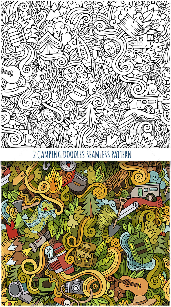 2 Camping Doodles Seamless Patterns 2 Camping Doodles Seamless Patterns