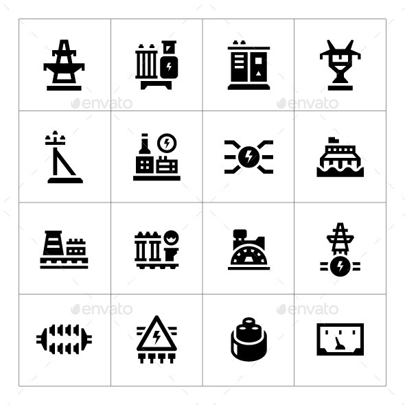 Set Icons of Power Industry - Man-made objects Objects