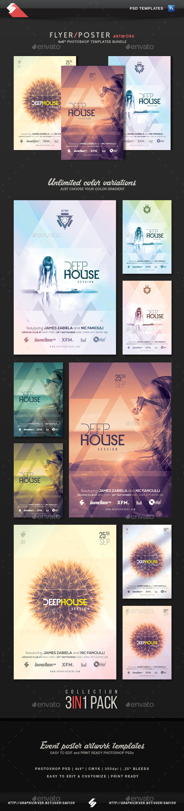 Deep House Session - Event Flyer Templates Bundle - Clubs & Parties Events