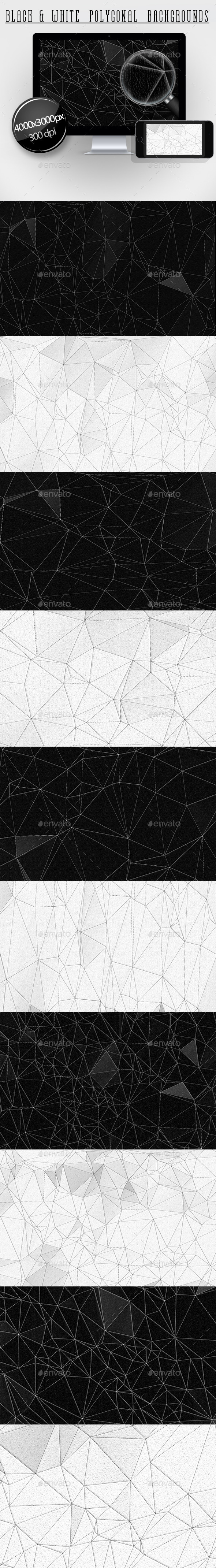 10 Black&White Polygonal Backgrounds - Abstract Backgrounds