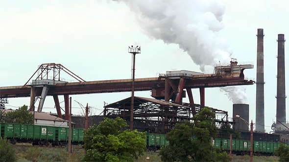 Gantry Crane and Rail Cars at a Steel Plant Gantry Crane and Rail Cars at a Steel Plant